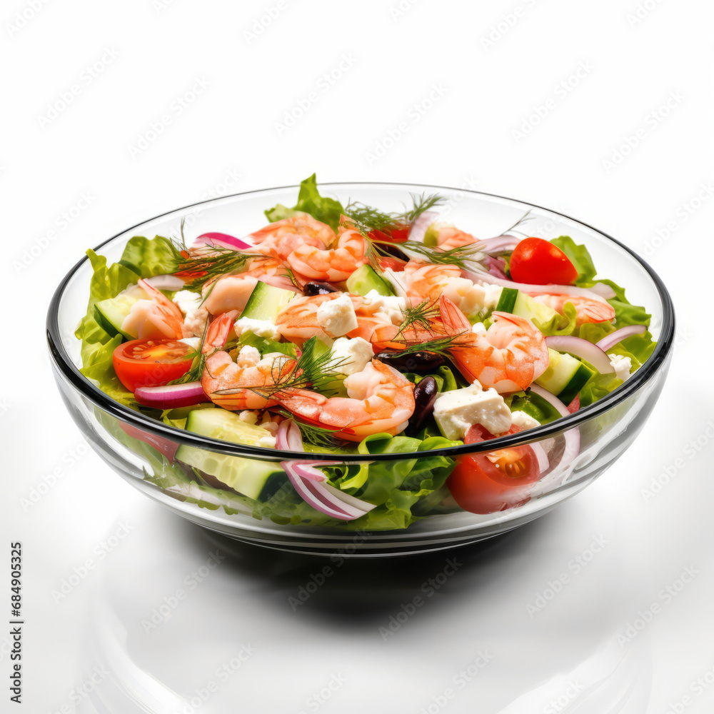 Closeup of a delicious seafood salad on a white transparent background Closeup of a delicious seafood salad on a white transparent background