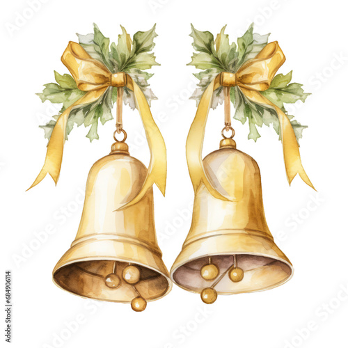 Watercolor style hand painted Christmas bells on white background