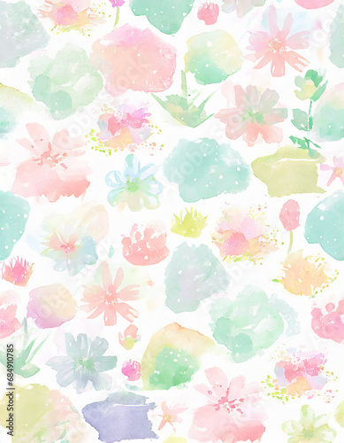 【generative ai】水彩タッチでパステルカラーの花柄パターン