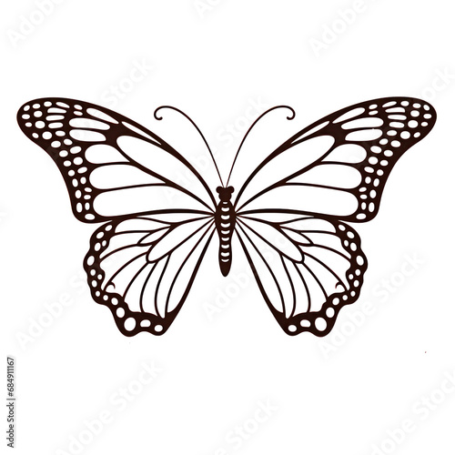 Black and white Butterfly drawning , Butterfly black icon. Butterfly silhouette isolate png.