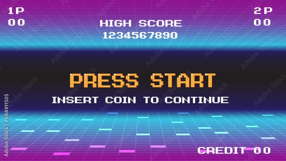 PRESS START INSERT A COIN TO CONTINUE. pixel art .8 bit game. retro game. for game assets.