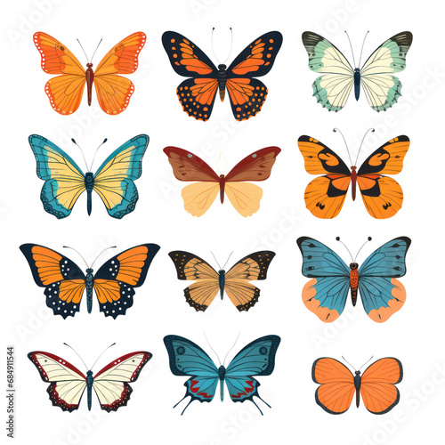 Colorful Butterfly. Set of Butterfly silhouette isolate png. © Sachchakorn