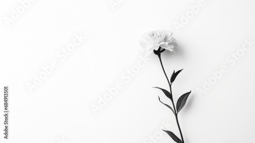 Black and white composition of Carnation. Background with flower. Copy space.