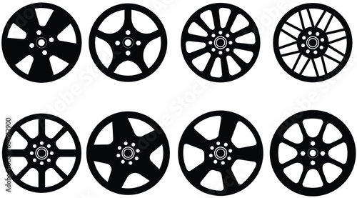 Set of rim wheels silhouettes. Rim workshop symbol
