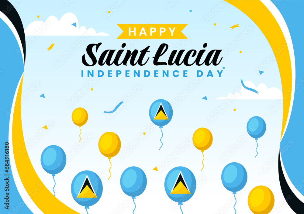 Saint Lucia Independence Day Vector Illustration on February 22 with Waving Flag in National Holiday Celebration Flat Cartoon Background Design