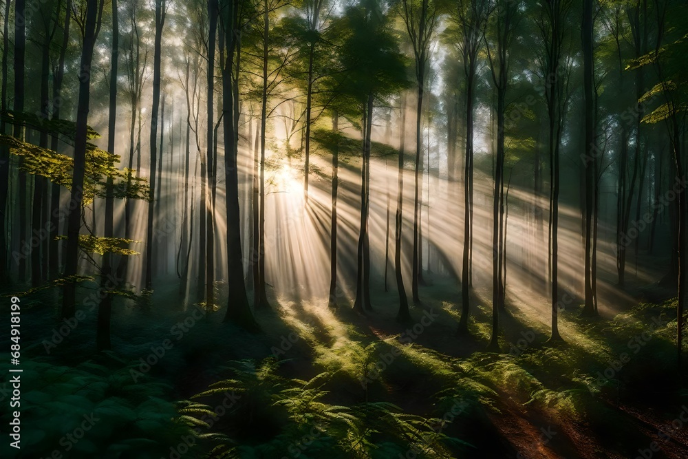 morning in the woods with shinning view morning in the woods with shinning view