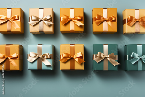 Obraz na płótnie Gift boxes with ribbons and bows, top view, with copy space w salonie