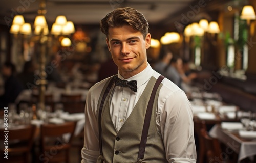 A waiter dressed formally.