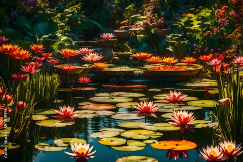 flowers in the pond with waterlily and water