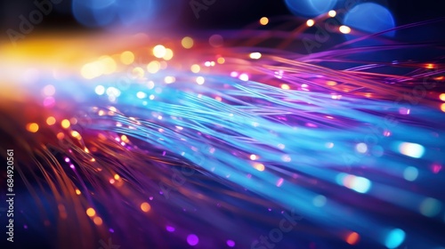 Internet connection with the optical fiber, Closeup optical fiber. photo