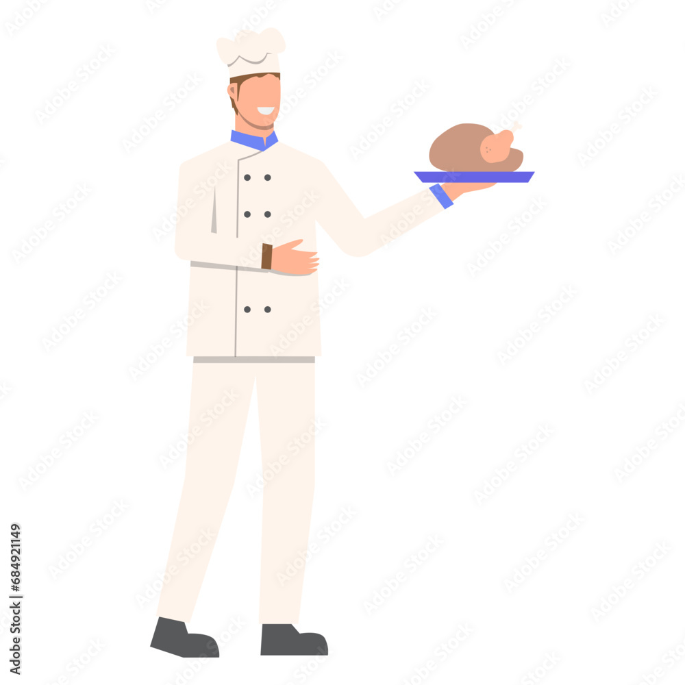Flat Illustration of Faceless Male Chef Character Serving a Food. Vector Design