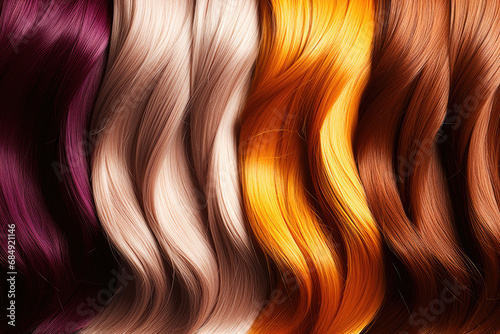 Hair Colors Palette. Hair Texture background, Hair colours set. Tints. Dyed Hair Color Samples