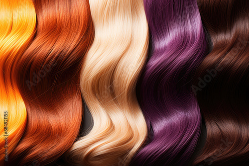 Hair Colors Palette. Hair Texture background  Hair colours set. Tints. Dyed Hair Color Samples