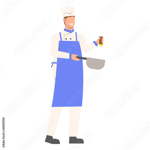 Flat Illustration of Faceless Male Chef Character Making a Food. Vector Design