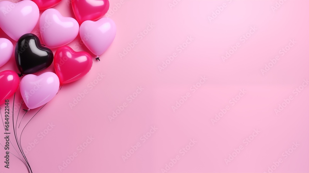 pink heart shaped balloons on a light pink background