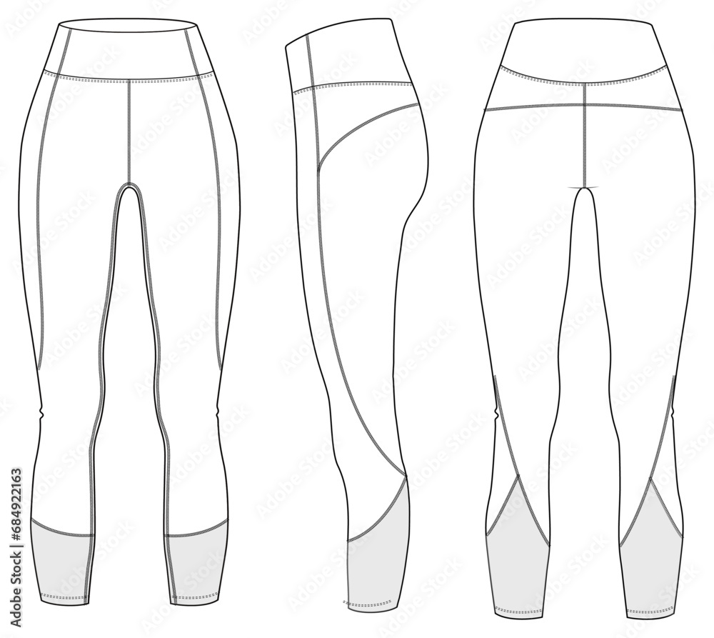 women's legging Fashion Flat Sketch Vector Illustration, CAD, Technical Drawing, Flat Drawing, Template, Mockup.
 - obrazy, fototapety, plakaty 