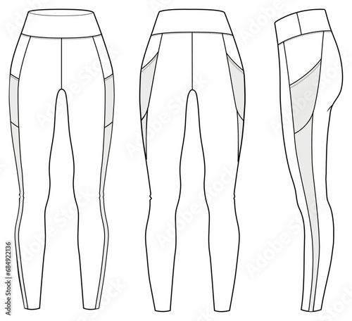 women's legging Fashion Flat Sketch Vector Illustration, CAD, Technical Drawing, Flat Drawing, Template, Mockup.
