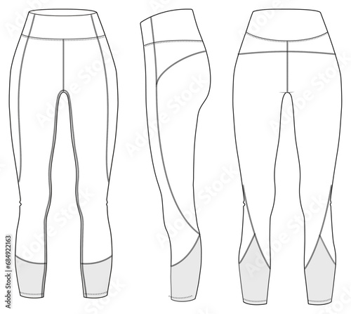 women's legging Fashion Flat Sketch Vector Illustration, CAD, Technical Drawing, Flat Drawing, Template, Mockup. 