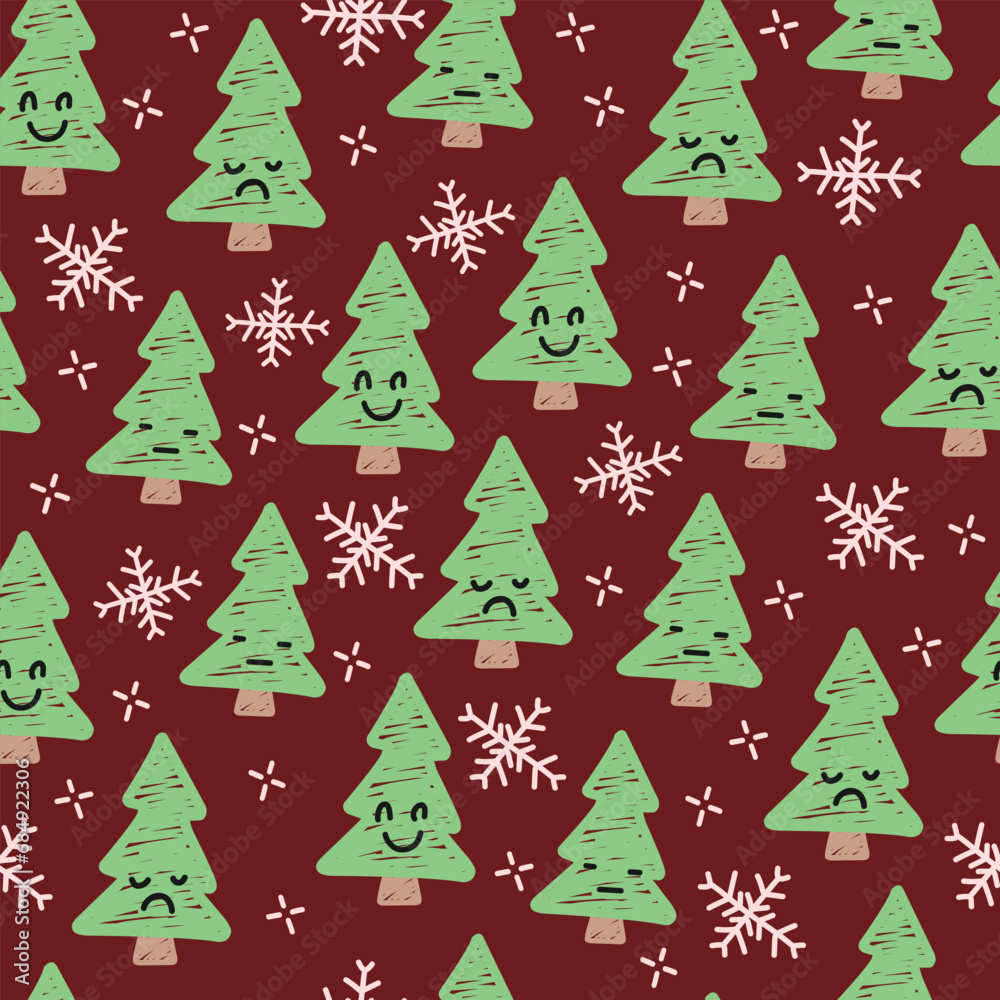 ute pine tree pattern with different expressions. can be used for background. fits the Christmas theme