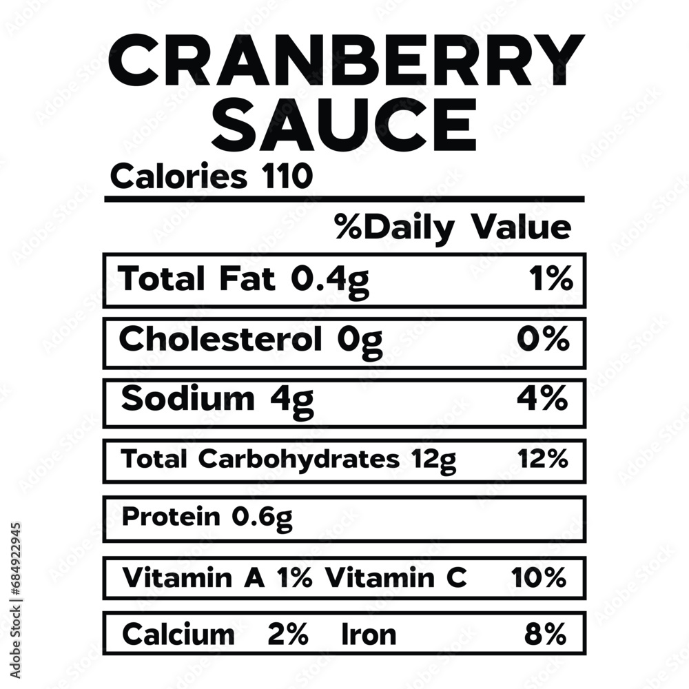Cranberry Sauce Nutrition Facts SVG Stock Vector Adobe Stock