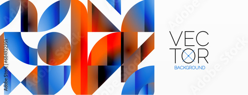 Abstract masterpiece formed by delicate interplay of circles, squares, and triangles. Geometric elements converge in harmonious chaos, evoking sense of modern creativity. Symphony of shapes