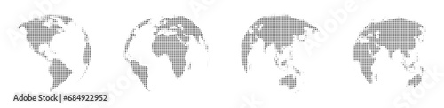 Black and white Earth halftone effect globe set composed of big amount of circles.