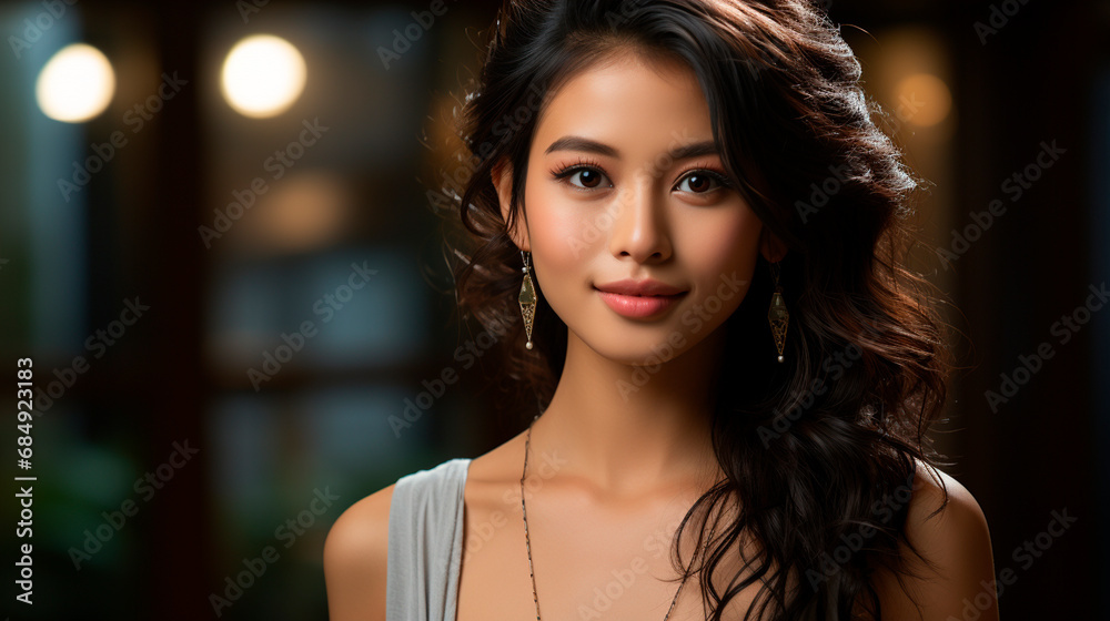 Portrait of a beautiful asian young girl smiling and looking to the camera Portrait of a beautiful asian young girl smiling and looking to the camera