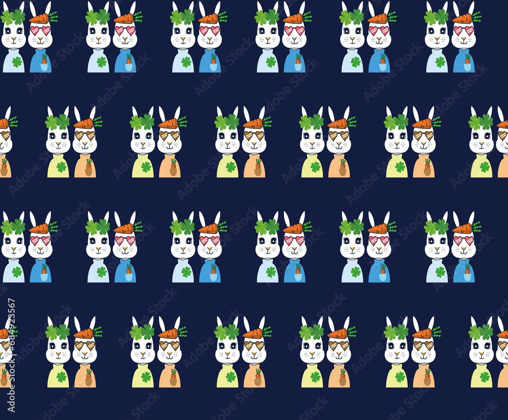 Fototapeta premium 토끼 캐릭터 패턴