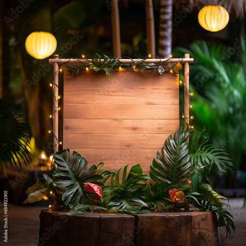 Wood frame with christmas tree and decorations