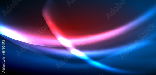 Dynamic waves in ethereal glow of neon lights. Concept merges fluidity of motion with vibrant allure of neon, crafting entrancing backdrop that embodies both vitality and futuristic sophistication