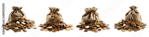 Money bag and coins Hyperrealistic Highly Detailed Isolated On Transparent Background Png File photo