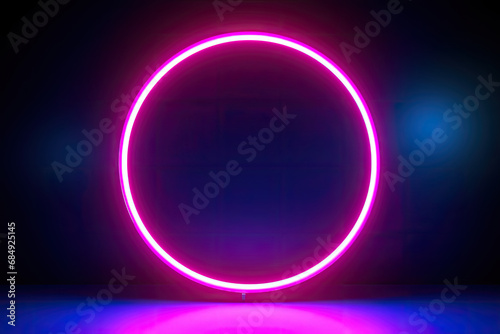 3d render  blue pink neon round frame  circle  ring shape  empty space for text