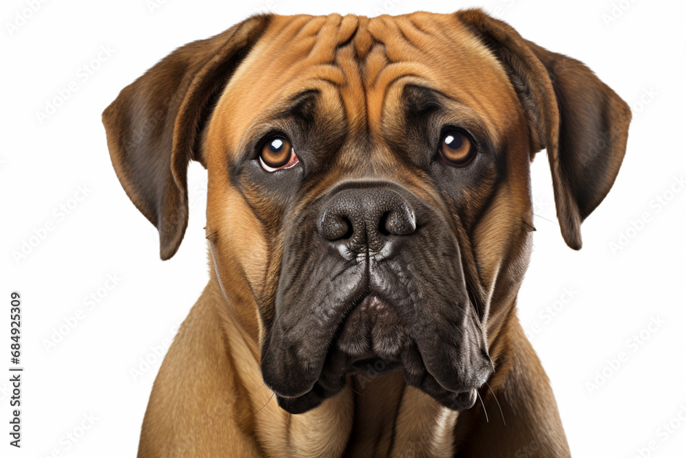 Bullmastiff dog close-up portrait on a white background. Bullmastiff dog close-up portrait on a white background.