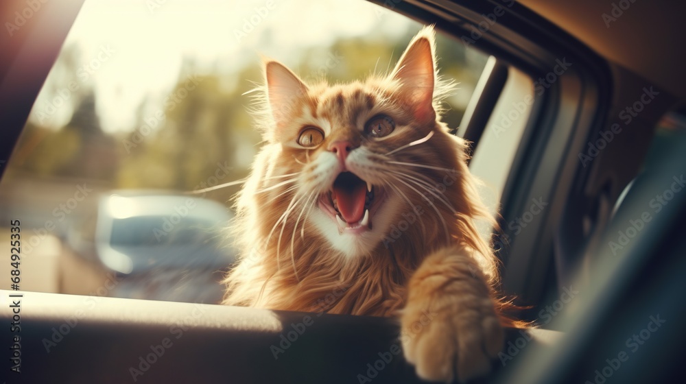 Happy Dog Having Fun with Head Out of the Car Window
