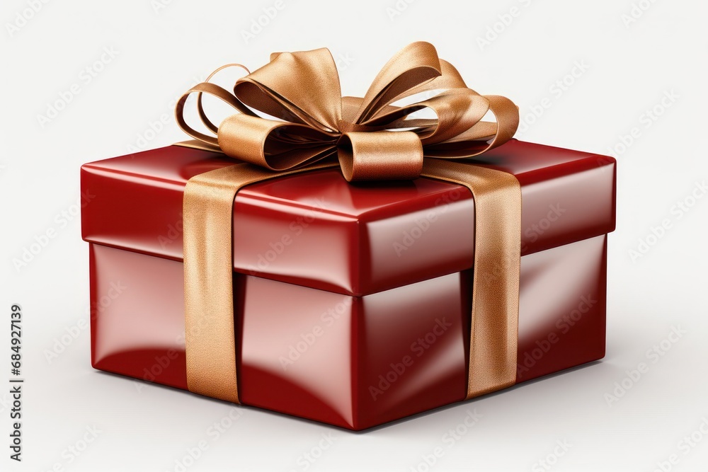 Red Gift Box with Gold Ribbon and Bow Generative AI Red Gift Box with Gold Ribbon and Bow Generative AI
