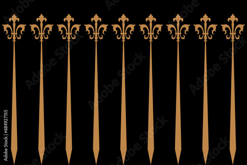 Ornate of vintage style pattern. Design royal of vertical stripes gold on black background. Design print for textile  trellis  railling  architecture  interior  fence  textile  wallpaper. Set 204