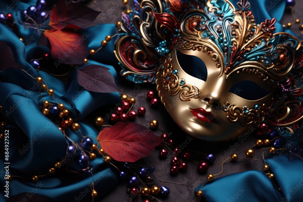 Costume Mask on Blue Cloth Generative AI Costume Mask on Blue Cloth Generative AI