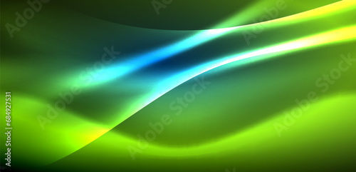 Dynamic waves in ethereal glow of neon lights. Concept merges fluidity of motion with vibrant allure of neon, crafting entrancing backdrop that embodies both vitality and futuristic sophistication