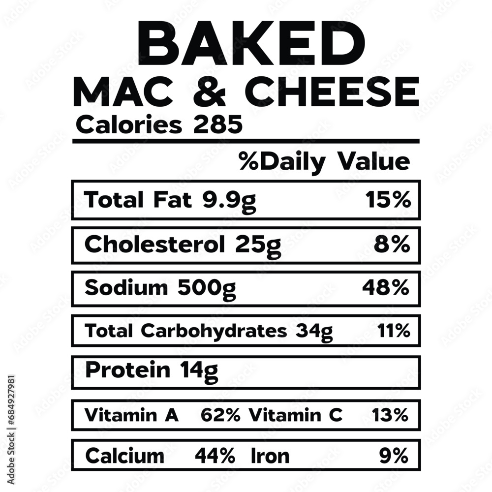 Baked Mac & Cheese Nutrition Facts SVG Baked Mac & Cheese Nutrition Facts SVG