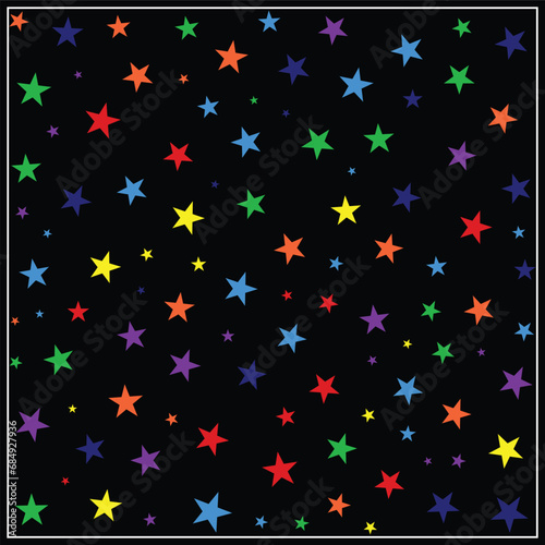 Seamless patterns with random Stars in rainbow color on a black background vector.