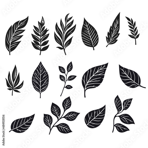  vector black leaf inked silhouettes set , vector isolated illustration