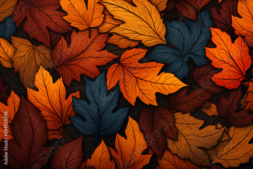 Autumn leaves seamless pattern. Fall background with colorful leaves. illustration.