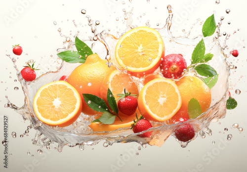 fruit juice splash  Tropical mix into of burst splashes of juices