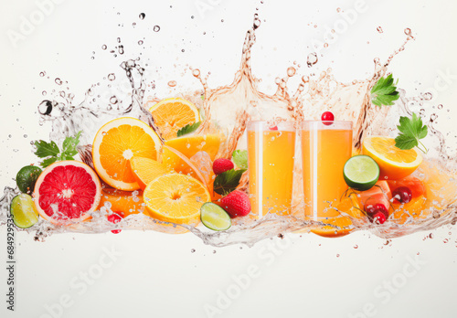 fruit juice splash  Tropical mix into of burst splashes of juices