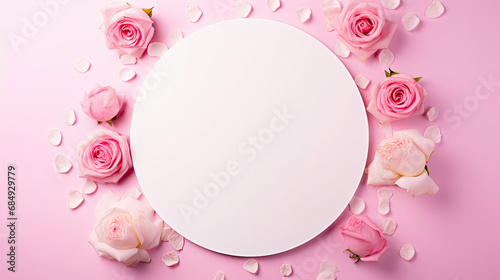 Wallpaper Mural white circle pink peony rose and heart shaped sprinkles on pink background with copyspace, top view, Women's Day concept.  Torontodigital.ca