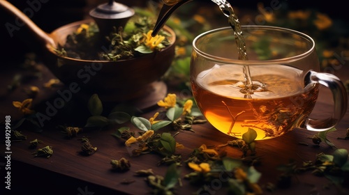herb leaves tea drink illustration fresh organic, green background, herbal healthy herb leaves tea drink