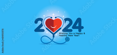 Welcome 2024 new year. Wishing happy and healthy new year 2024 concept.
