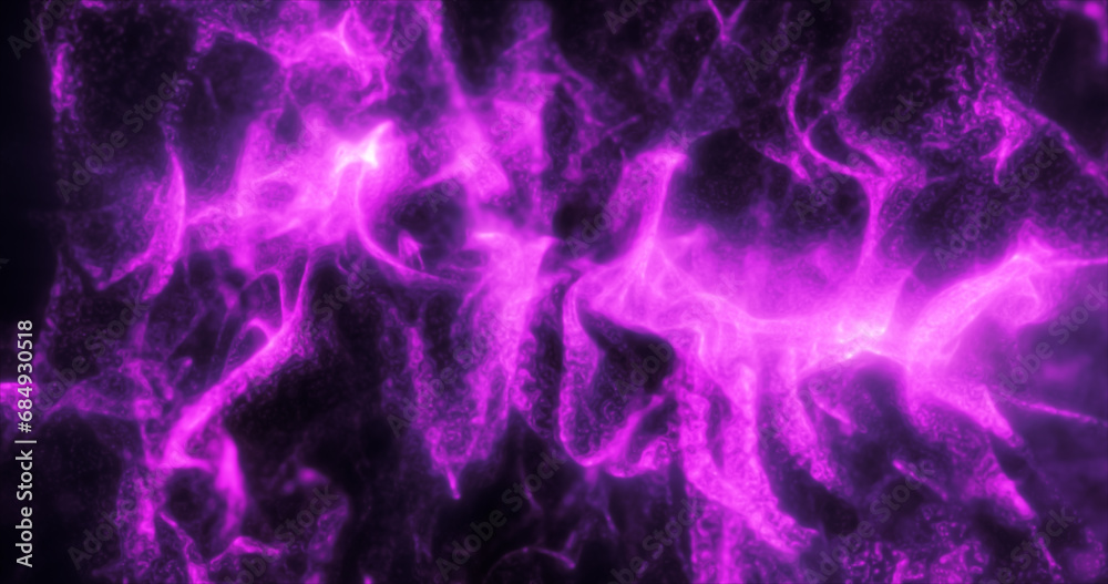 Abstract purple waves and smoke from particles of energy magical bright glowing liquid, background