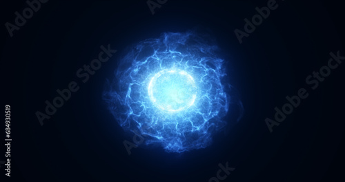 Abstract glowing blue futuristic energy dust with waves of magical energy particles on a dark blue background