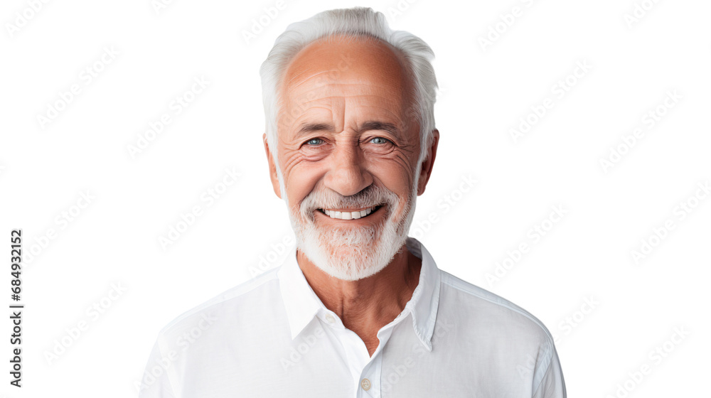 Close-up portrait of a smiling senior man, happy face isolated on transparent background Close-up portrait of a smiling senior man, happy face isolated on transparent background